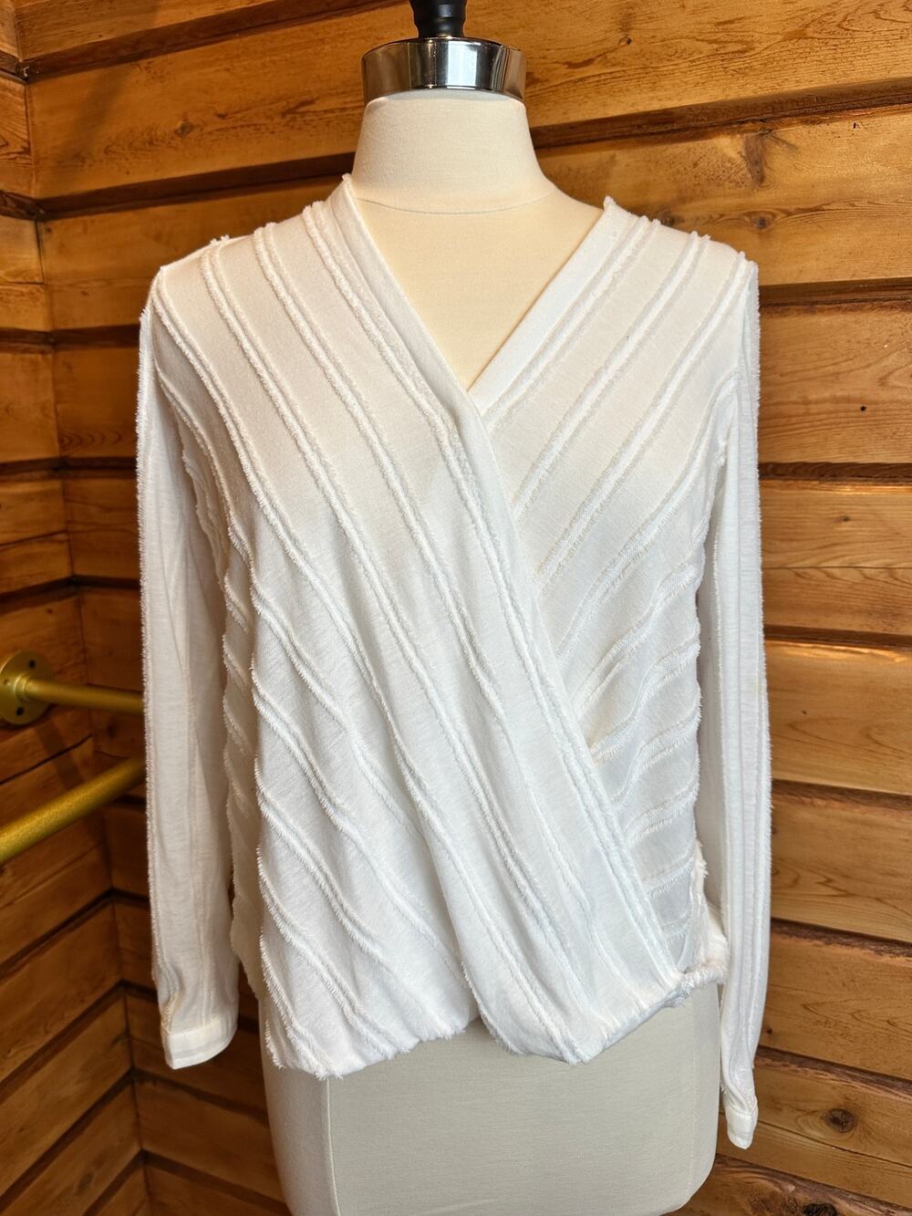 Anthropologie Maeve Textured Wrap Front Blouse Ivory XS